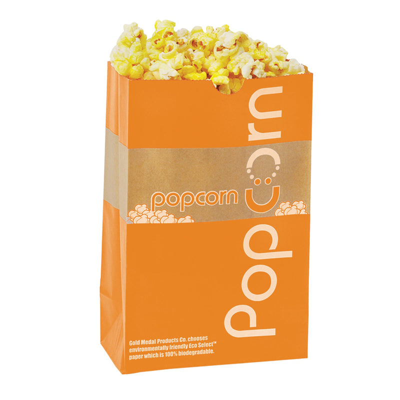 yellow and brown eco popcorn bag