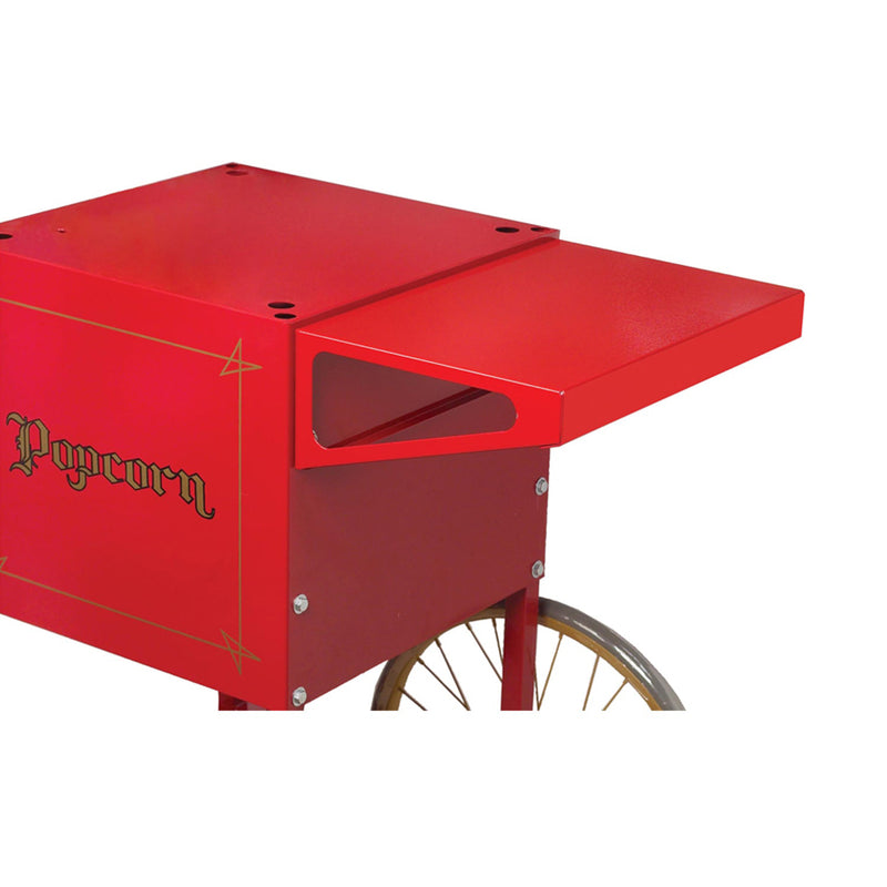 red side shelf for use on popcorn cart