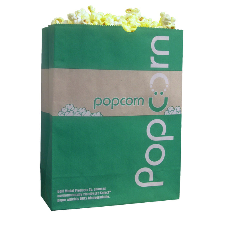 green and brown eco popcorn bag