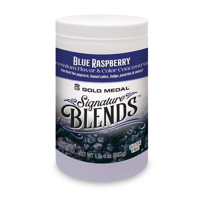 Signature Blends jar with blue raspberry graphics