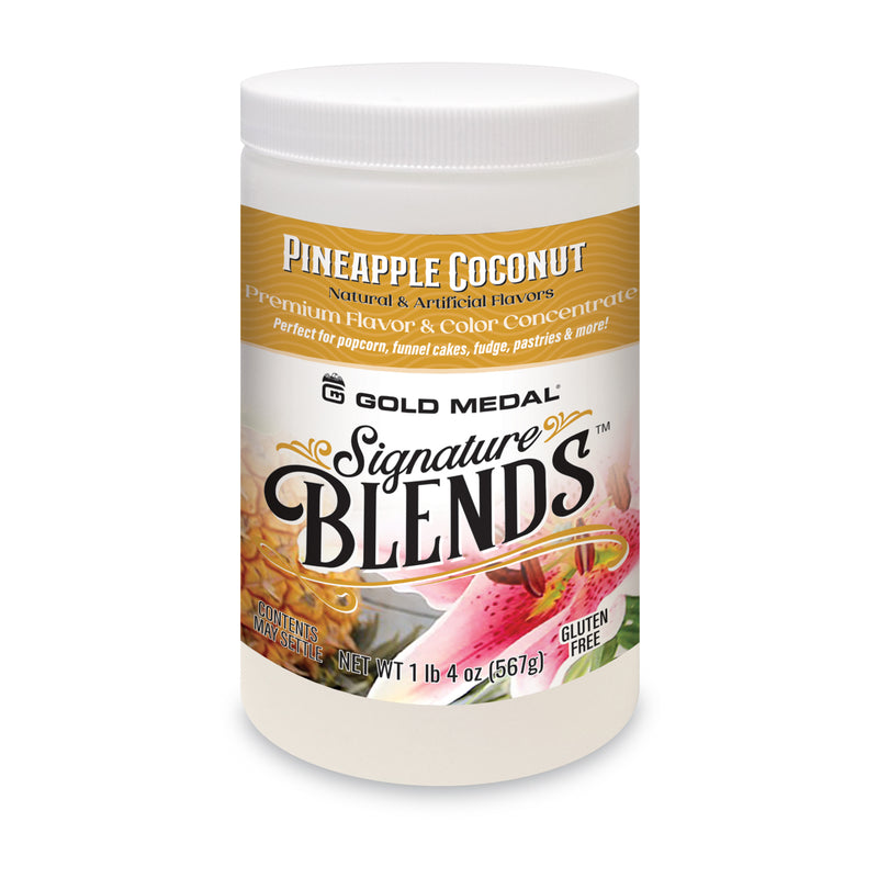 Signature Blends jar with pineapple and coconut graphics