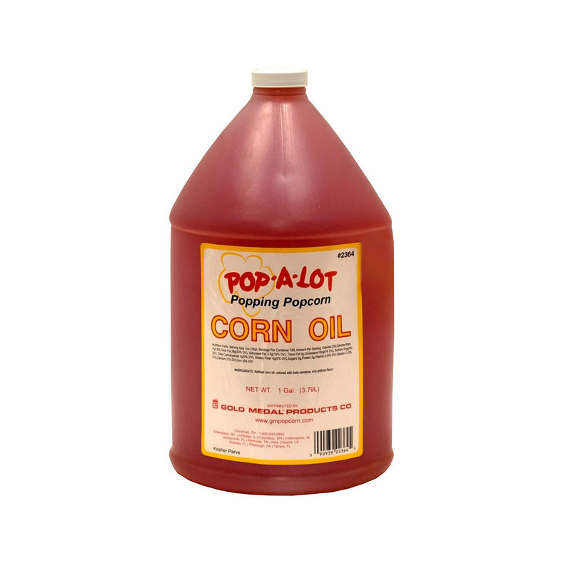 one-gallon jug of Pop-A-Lot Corn Oil