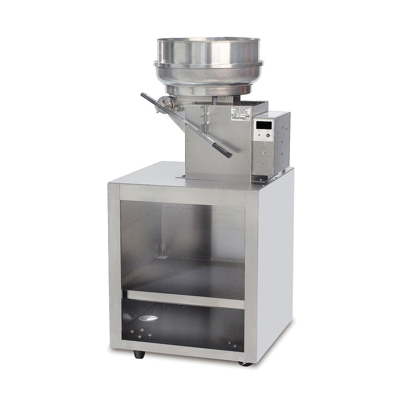 24-inch square stainless steel base shown with the Pralinator Frosted Nut Machine
