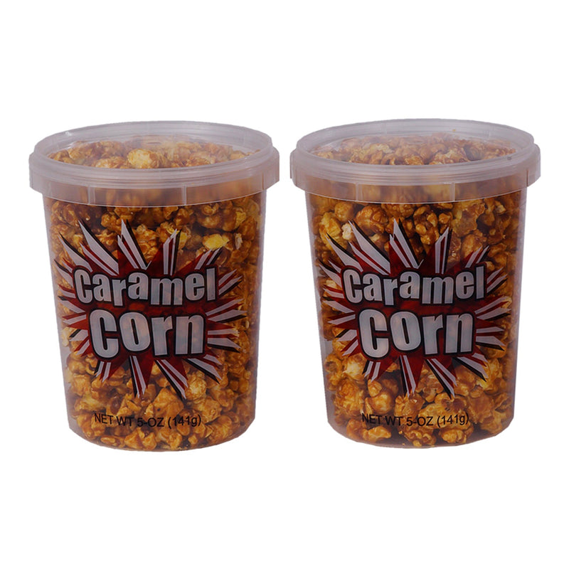 5-oz clear plastic containers with caramel corn logo