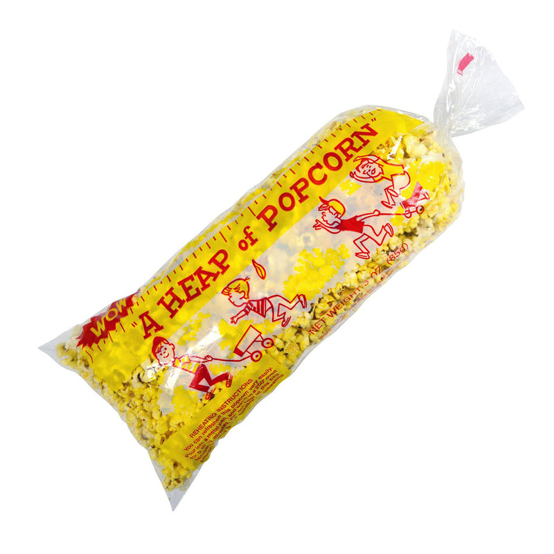 8-ounce heap of popcorn bags with graphic of children