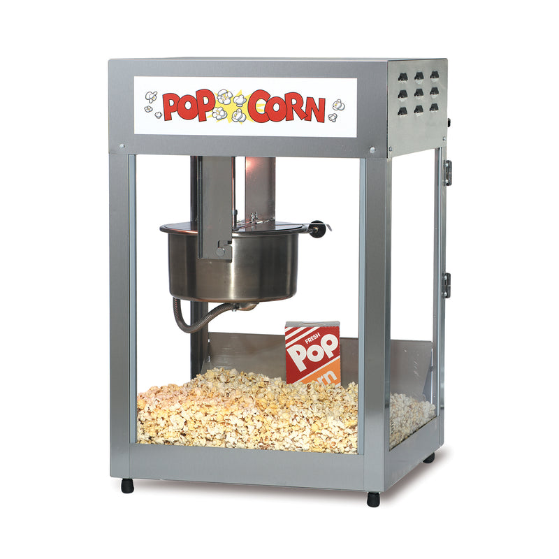 12/14-ounce popper with stainless steel cabinet and white popcorn sign