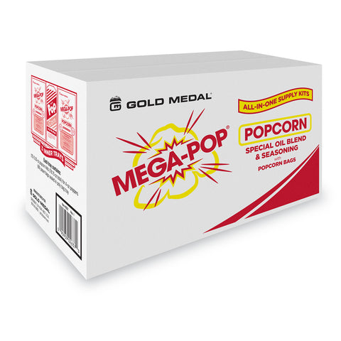 white cardboard box with Mega Pop logo