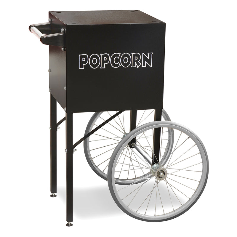 elegant black and white two-wheeled popcorn cart for 4-ounce popper
