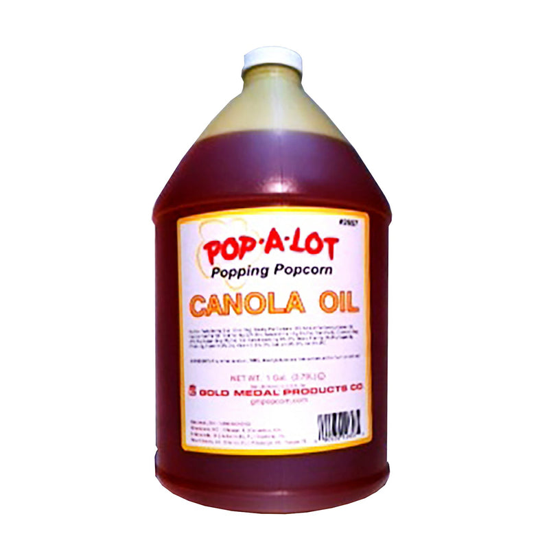 one-gallon jug of Pop-A-Lot Canola Oil