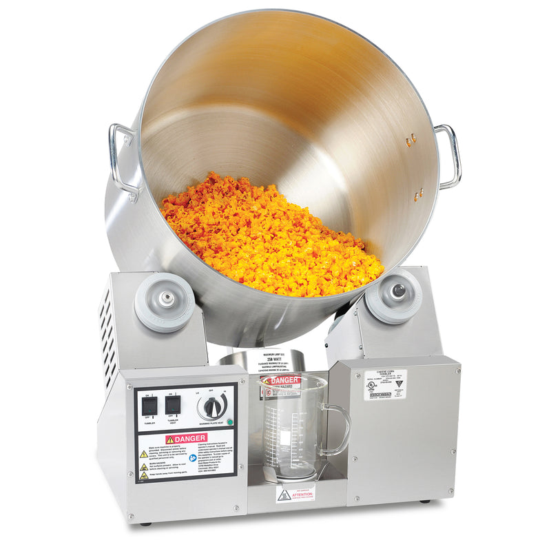 8-gallon cheese corn tumbler with built-in mini hot plate to melt cheese