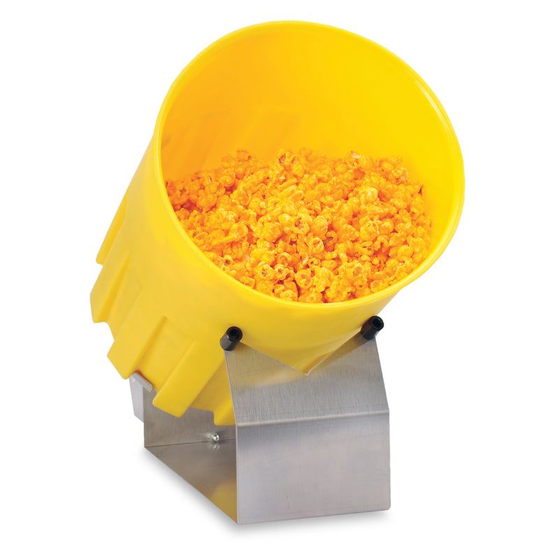 2.5-gallon yellow Mini Tumbler shown with cheese corn inside