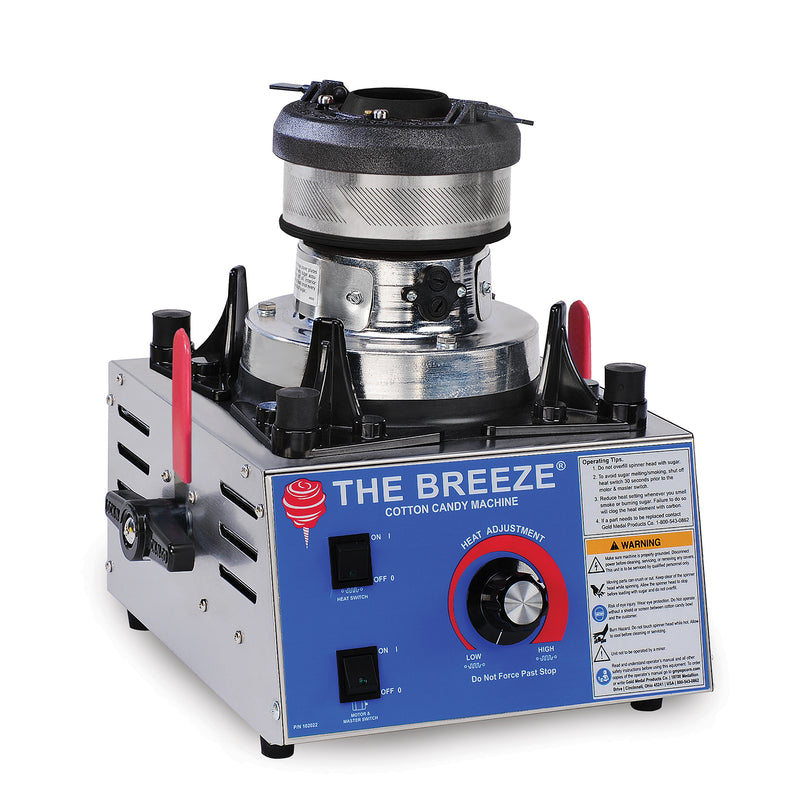 the breeze ul sanitation certified, stainless steel cotton candy machine with rocker switch and turn dial controls 