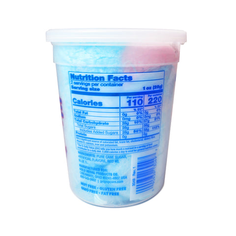 back view of plastic container of cotton candy