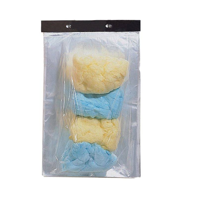 clear bag with blue and yellow cotton candy