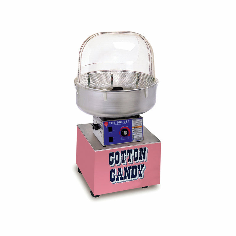 square pink cotton candy cart with four casters shown with the breeze cotton candy machine and bubble (sold separately)