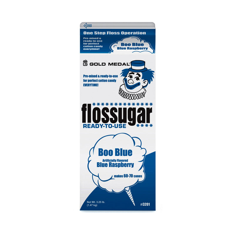 1/2-gallon carton of Boo Blue Blue Raspberry Flossugar