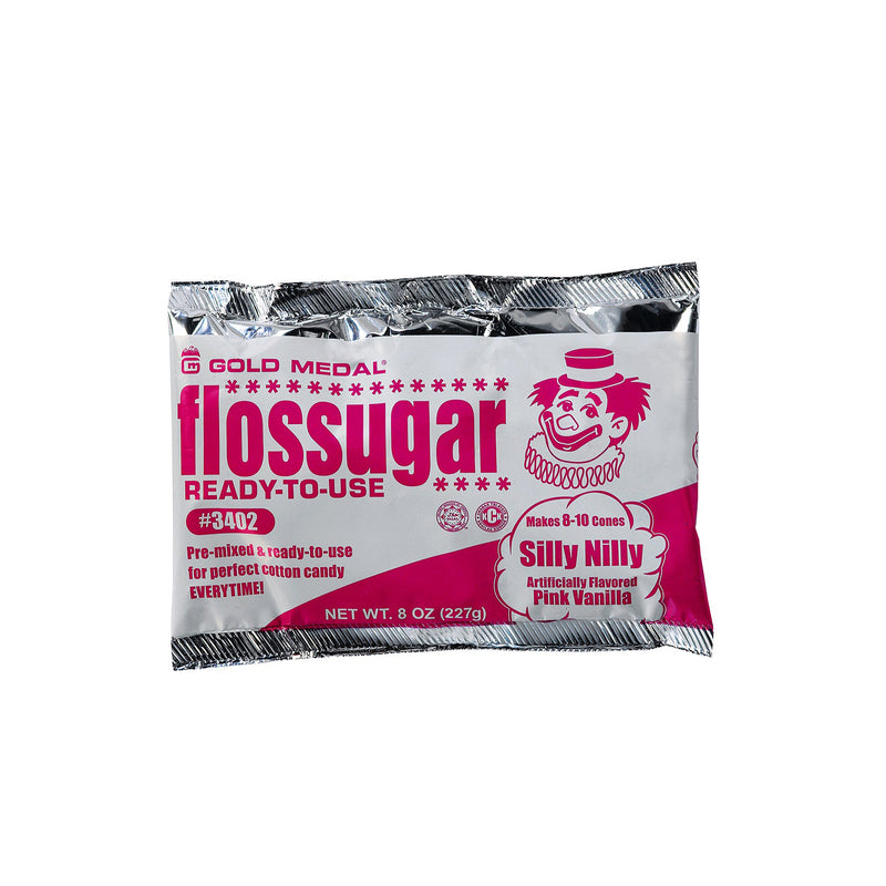 8-ounce pouch of Silly Nilly Pink Vanilla Flossugar