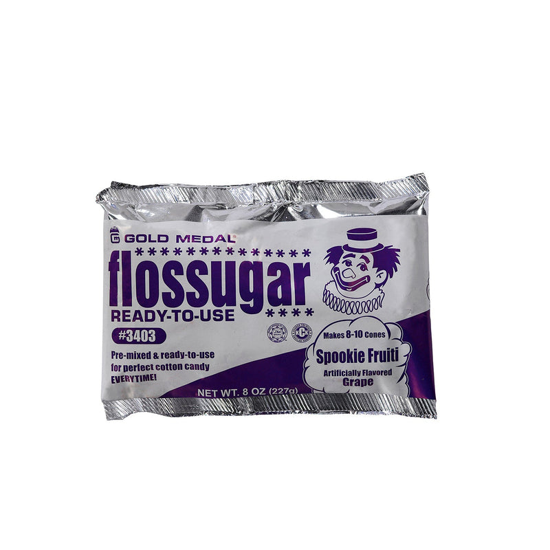 8-ounce pouch of Spookie Fruiti Grape Flossugar