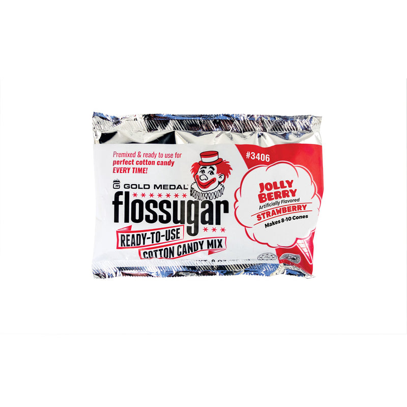 8-ounce pouch of Jolly Berry Strawberry Flossugar