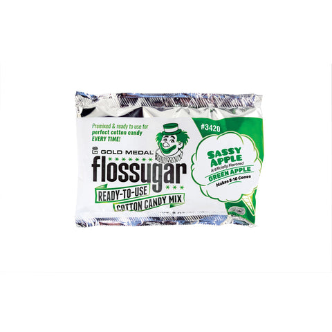 8-ounce pouch of Sassy Apple Green Apple Flossugar