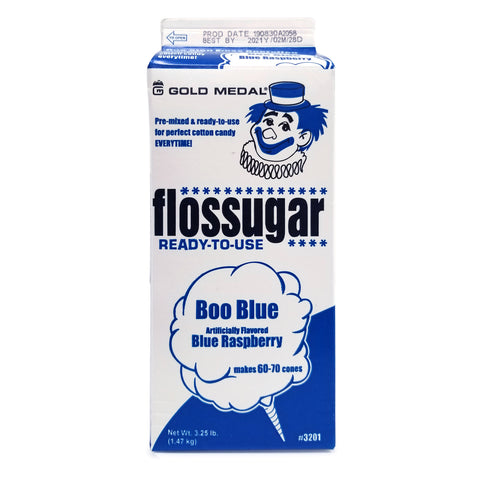 1/2-gallon carton of Boo Blue Blue Raspberry Flossugar