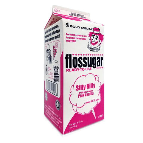 angled view of 1/2-gallon carton of Silly Nilly Pink Vanilla Flossugar