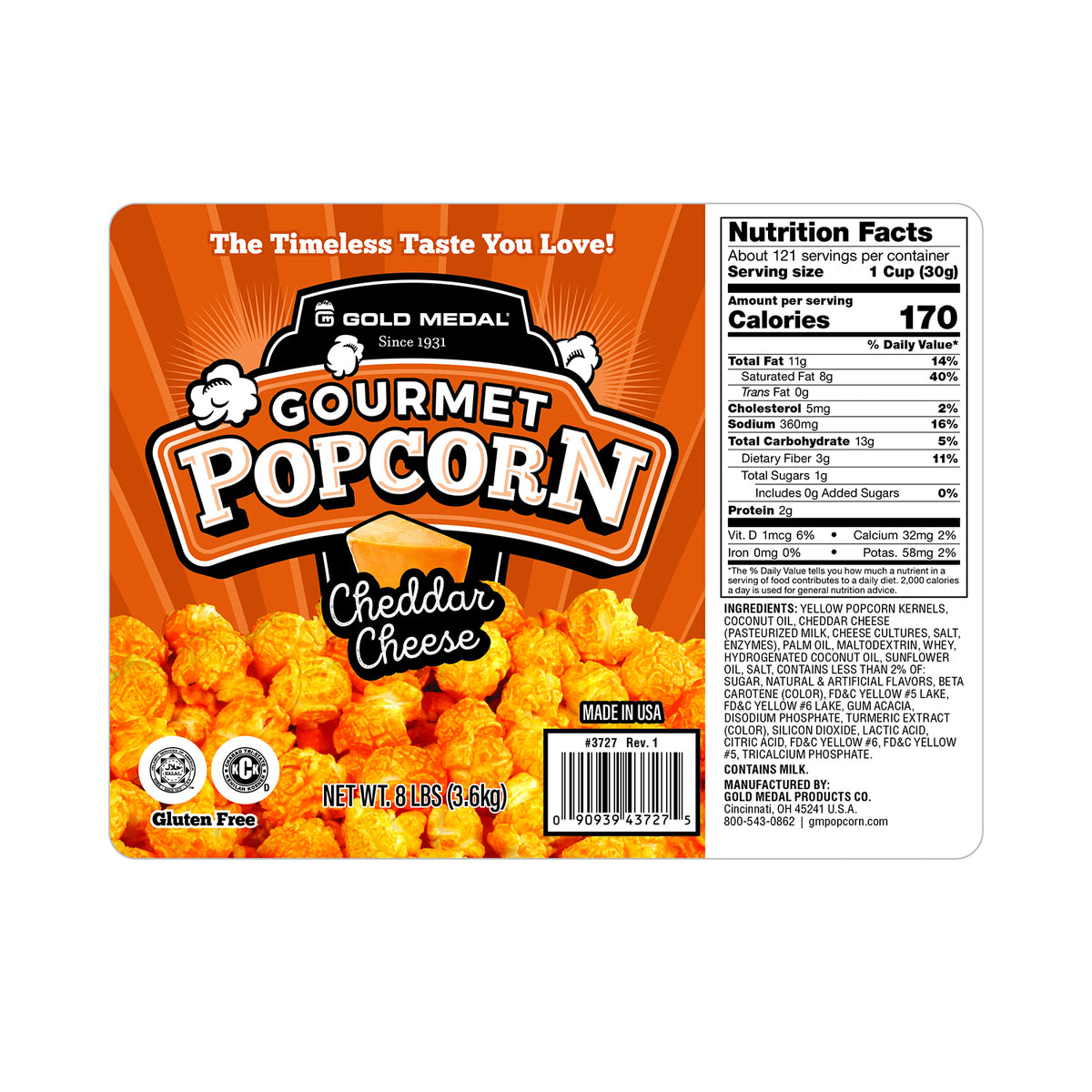 Cheddar Cheese Popcorn - 8-lb Bulk Bag in Box | Prepackaged Gourmet ...