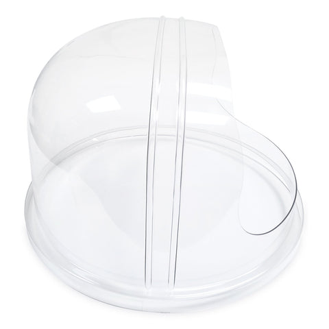 side view of curved clear enclosed plastic bubble for cotton candy machines