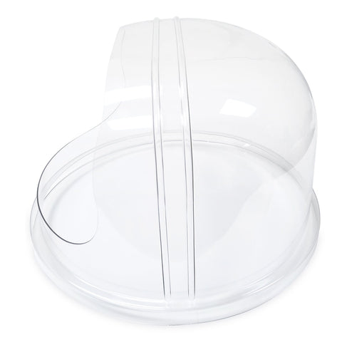 side view of curved clear enclosed plastic bubble for cotton candy machines