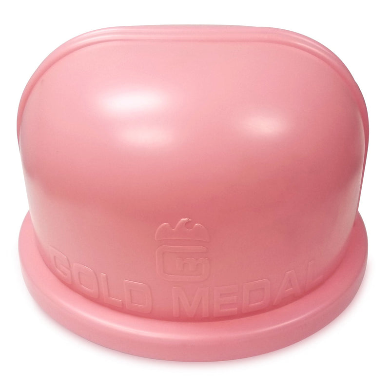 back view of curved pink enclosed plastic bubble for cotton candy machines