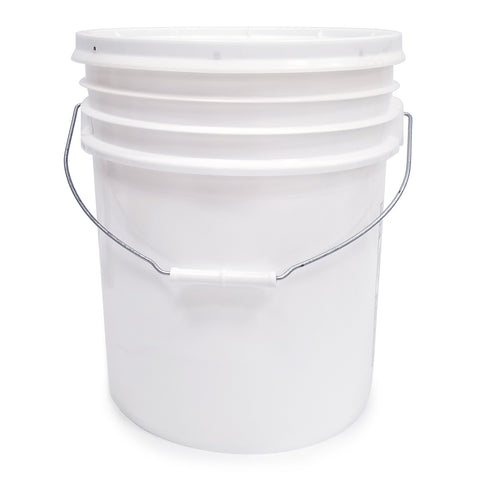 White bucket with handle.