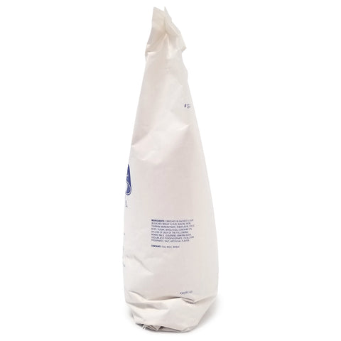 Ingredients view of Old Fashioned Funnel Cake Mix bag. White bag with blue lettering.