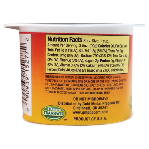 Nutrition Facts side of individual El Nacho Grande Nacho Cheese Sauce Cup with a peel off seal.