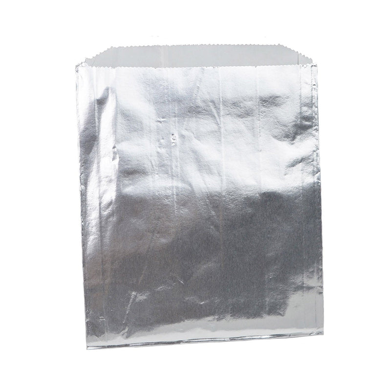 Foil, plain sandwich bag with opening at top.