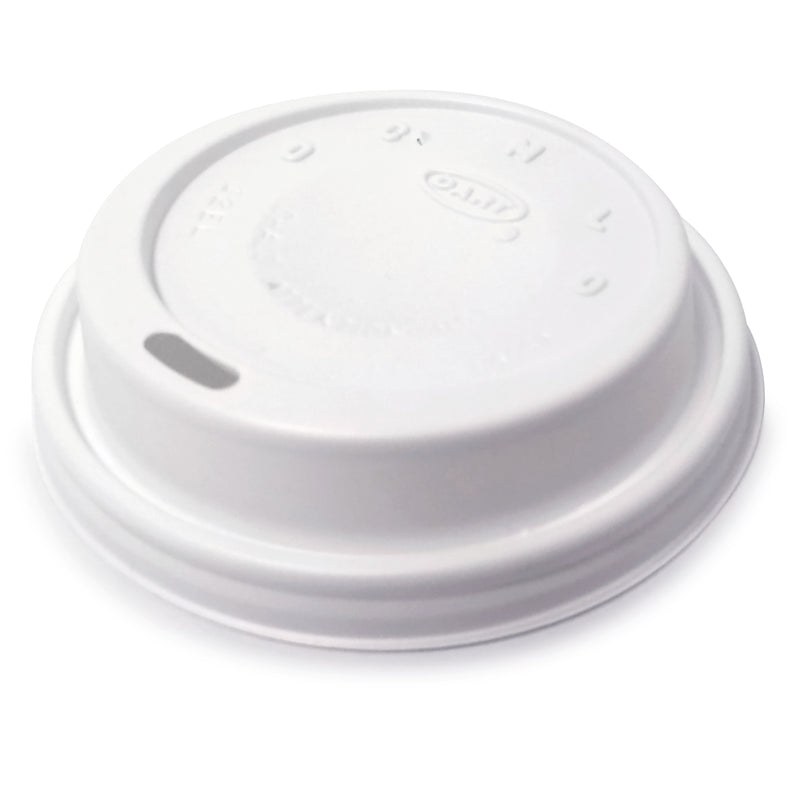White lid that fits on disposable coffee cup.