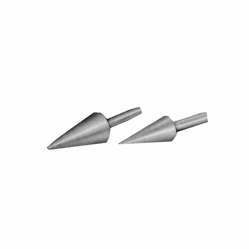 Two metal solid cone shape inserts with handles for making waffle cones.