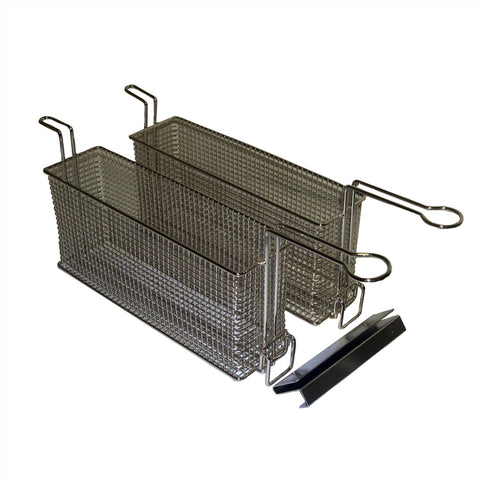 Two narrow rectangle fryer baskets.