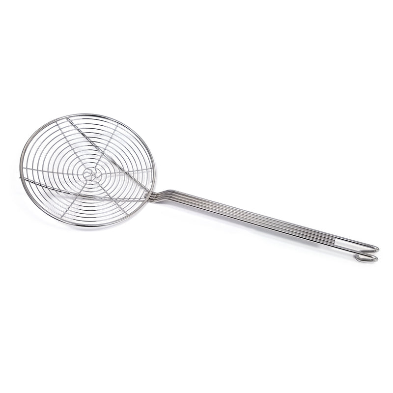 Metal, circular wire strainer with long handle.