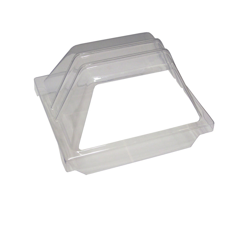 Clear plastic enclosed sneeze guard with an opening in the front.