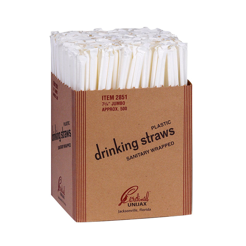 Box of wrapped drinking straws.