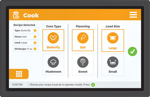 Touchscreen controls for the popclean popcorn machine.